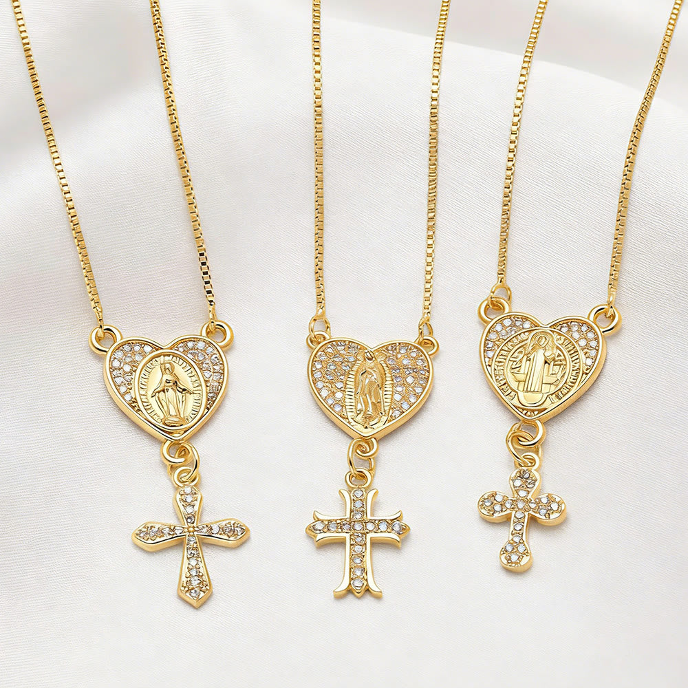 Christianartworkshop Collier en forme de cœur orné de zircons représentant Notre-Dame et Saint Benoît : La grâce divine au quotidien - image 2