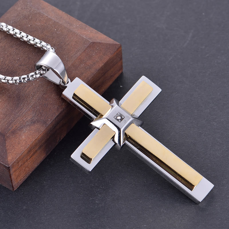 Christianartworkshop Collier pendentif croix à plusieurs rangs : symbole de foi et de grâce éternelle - Or et argent - image 2
