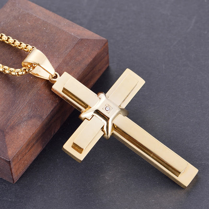Christianartworkshop Collier pendentif croix à plusieurs rangs : symbole de foi et de grâce éternelle - Doré - image 0