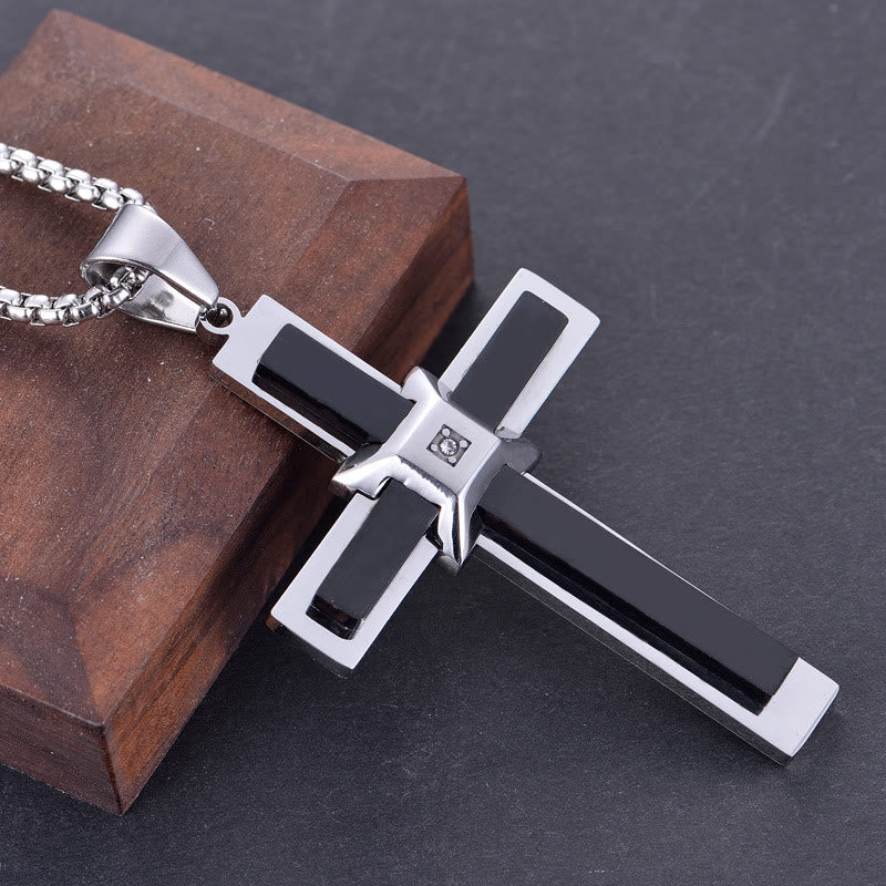 Christianartworkshop Collier pendentif croix à plusieurs rangs : symbole de foi et de grâce éternelle - Noir - image 1