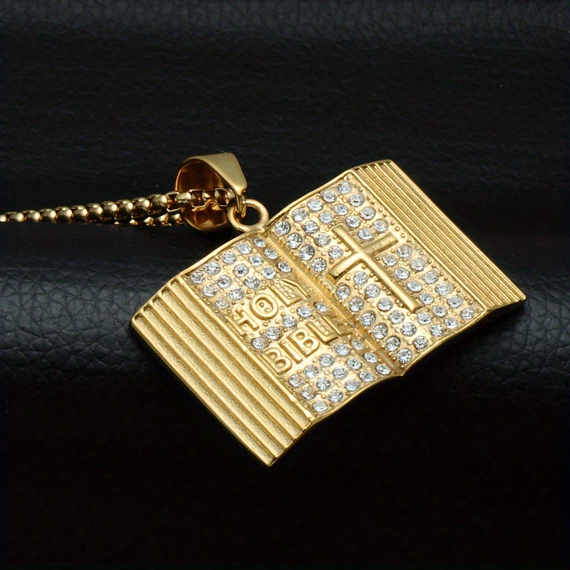 Christianartworkshop Collier pendentif croix en forme de Bible : symbole de foi et de sagesse divine - Doré - image 0