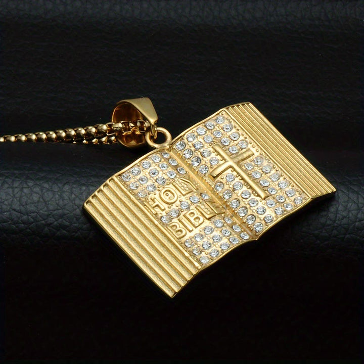 Christianartworkshop Collier pendentif croix en forme de Bible : symbole de foi et de sagesse divine - Doré - image 0