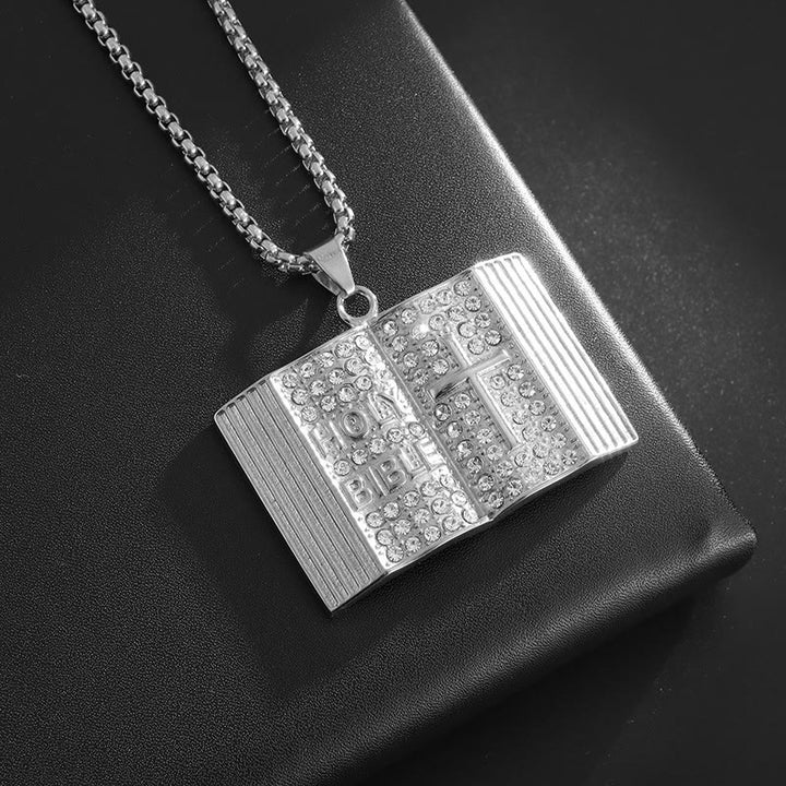 Christianartworkshop Collier pendentif croix en forme de Bible : symbole de foi et de sagesse divine - Argent - image 3