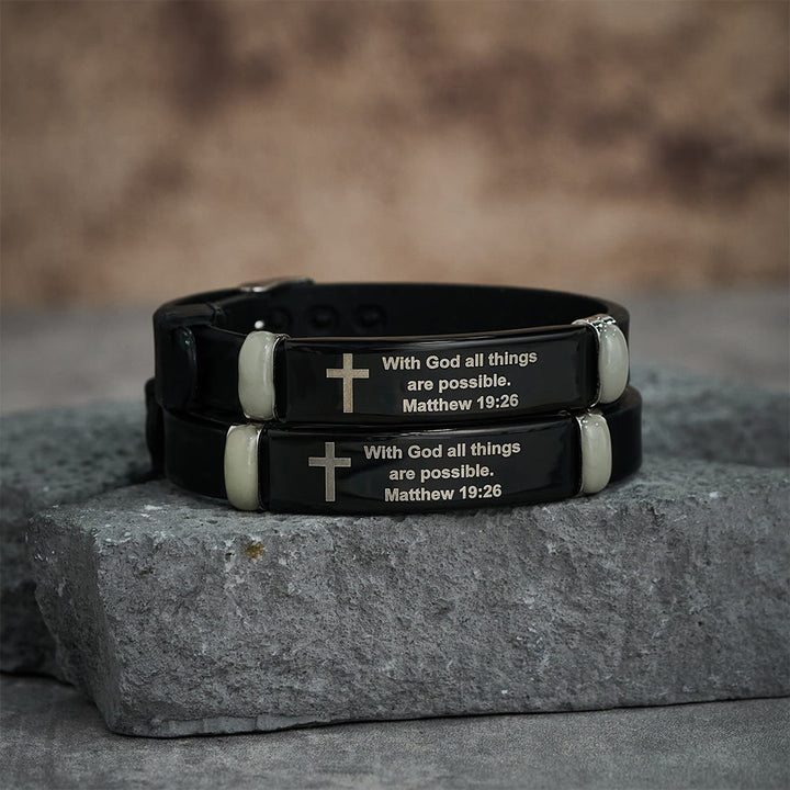 Christianartworkshop Bracelet croix en silicone lumineux avec Matthieu 19:26 : Message intemporel d’espoir et de foi - image 3