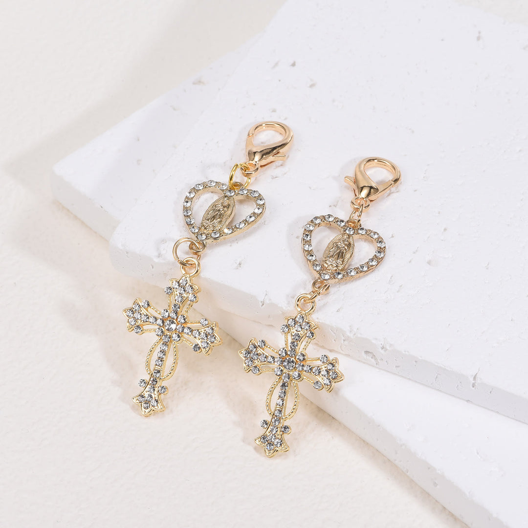 Christianartworkshop Porte-clés en forme de cœur avec Notre-Dame et croix en zircon : symbole de foi et de protection divine - image 1