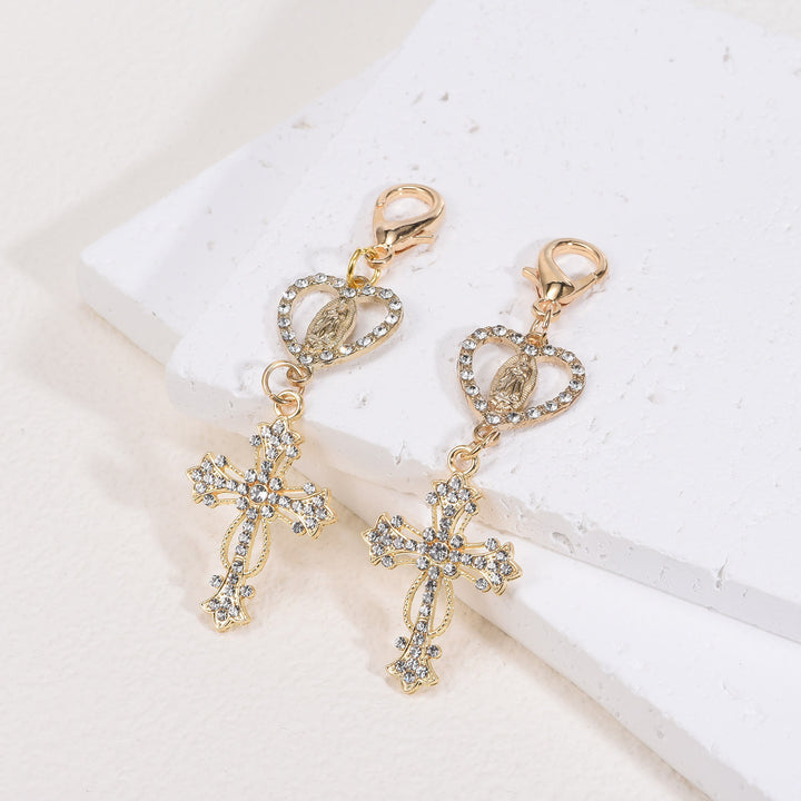 Christianartworkshop Porte-clés en forme de cœur avec Notre-Dame et croix en zircon : symbole de foi et de protection divine - image 1