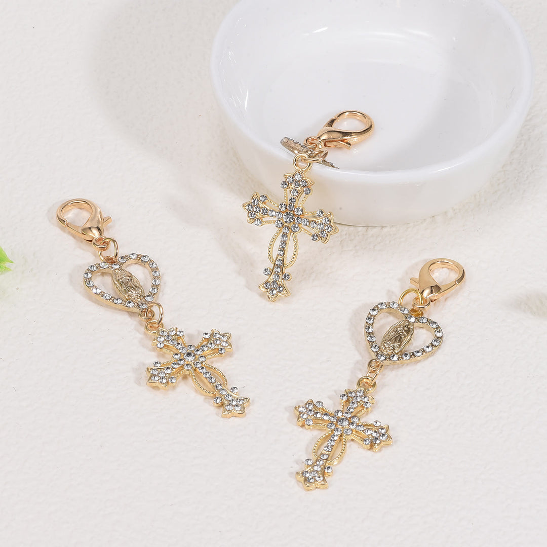 Christianartworkshop Porte-clés en forme de cœur avec Notre-Dame et croix en zircon : symbole de foi et de protection divine - image 2