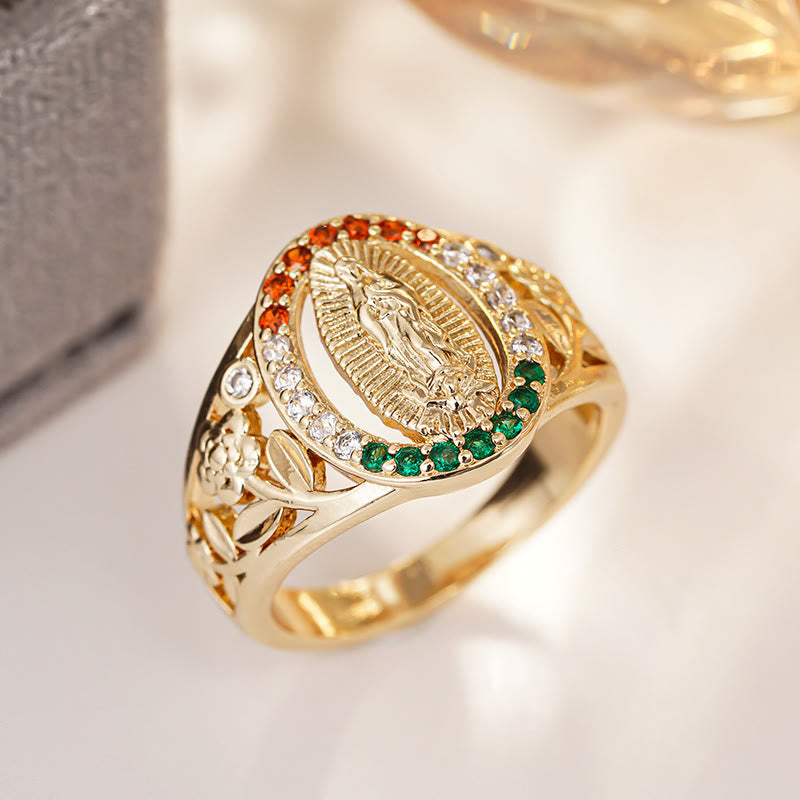 Christianartworkshop Bague Notre-Dame sertie de zircons et ornée de motifs floraux : un élégant rappel d’une foi inébranlable - image 3