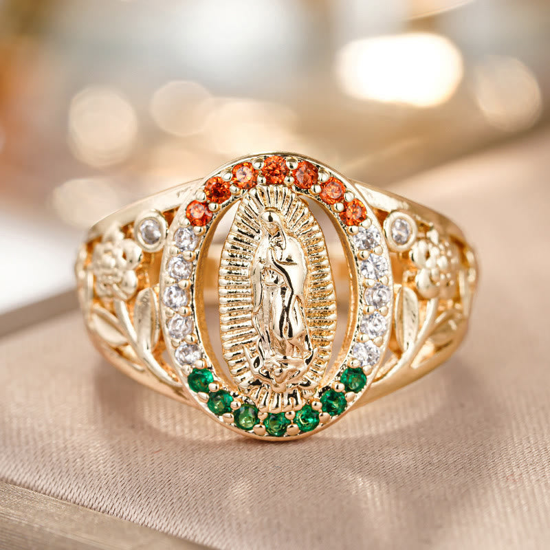 Christianartworkshop Bague Notre-Dame sertie de zircons et ornée de motifs floraux : un élégant rappel d’une foi inébranlable - 10 US - image 0