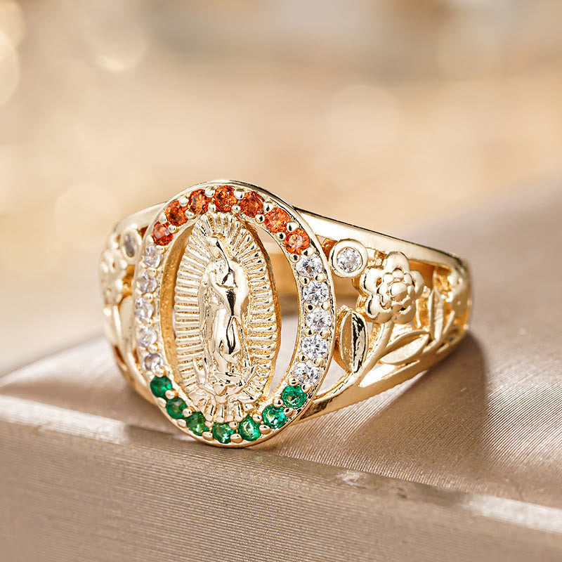 Christianartworkshop Bague Notre-Dame sertie de zircons et ornée de motifs floraux : un élégant rappel d’une foi inébranlable - image 4