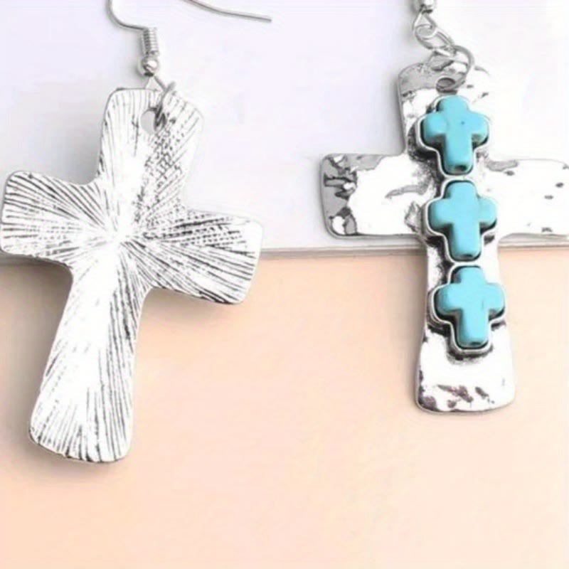 Christianartworkshop Boucles d'oreilles texturées à trois croix avec incrustations de pierres : symbole de foi et de protection - image 2