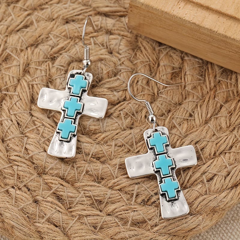 Christianartworkshop Boucles d'oreilles texturées à trois croix avec incrustations de pierres : symbole de foi et de protection - image 4