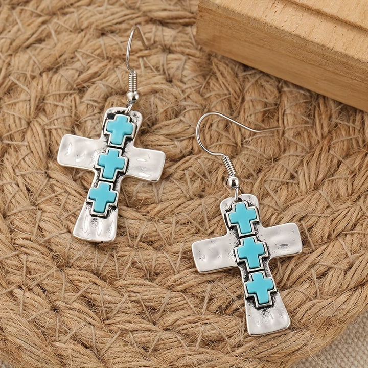 Christianartworkshop Boucles d'oreilles texturées à trois croix avec incrustations de pierres : symbole de foi et de protection - image 4