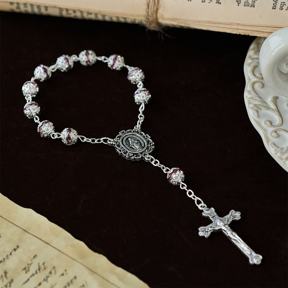 Christianartworkshop Chapelet de poche à perles scintillantes avec médaille de Notre-Dame : symbole de foi et de grâce - image 10