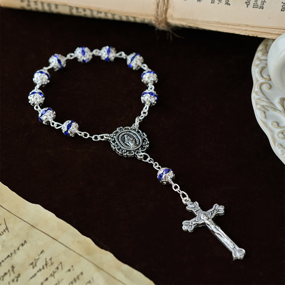 Christianartworkshop Chapelet de poche à perles scintillantes avec médaille de Notre-Dame : symbole de foi et de grâce - image 14