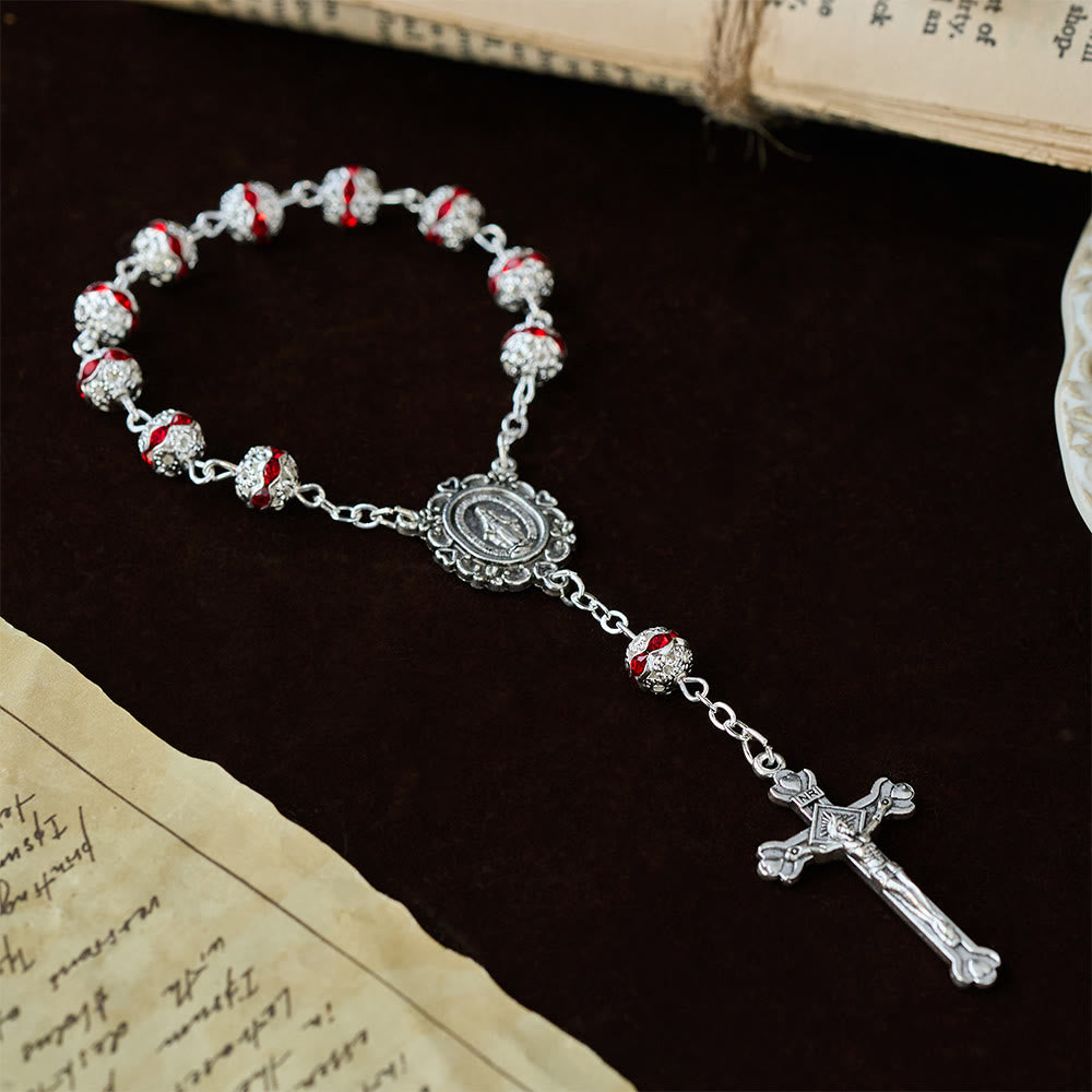 Christianartworkshop Chapelet de poche à perles scintillantes avec médaille de Notre-Dame : symbole de foi et de grâce - image 8