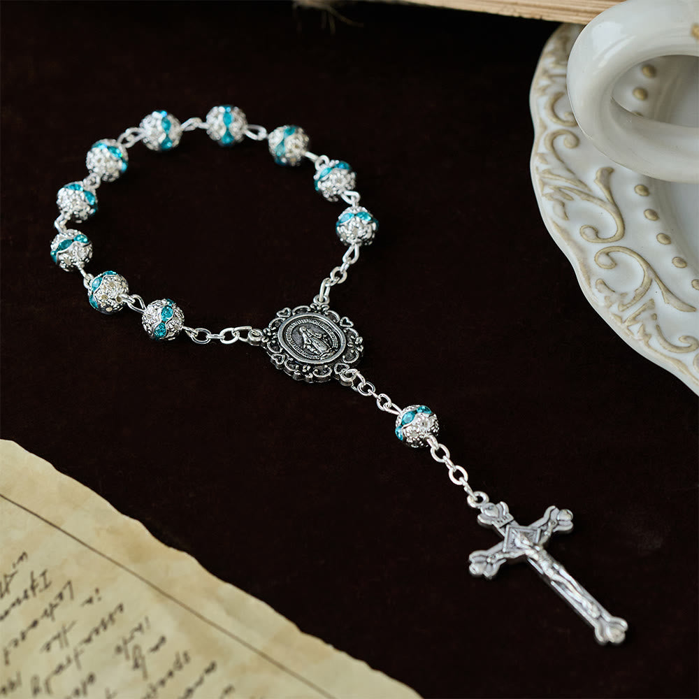 Christianartworkshop Chapelet de poche à perles scintillantes avec médaille de Notre-Dame : symbole de foi et de grâce - image 2