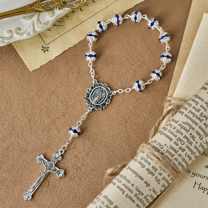 Christianartworkshop Chapelet de poche à perles scintillantes avec médaille de Notre-Dame : symbole de foi et de grâce - Bleu - image 12