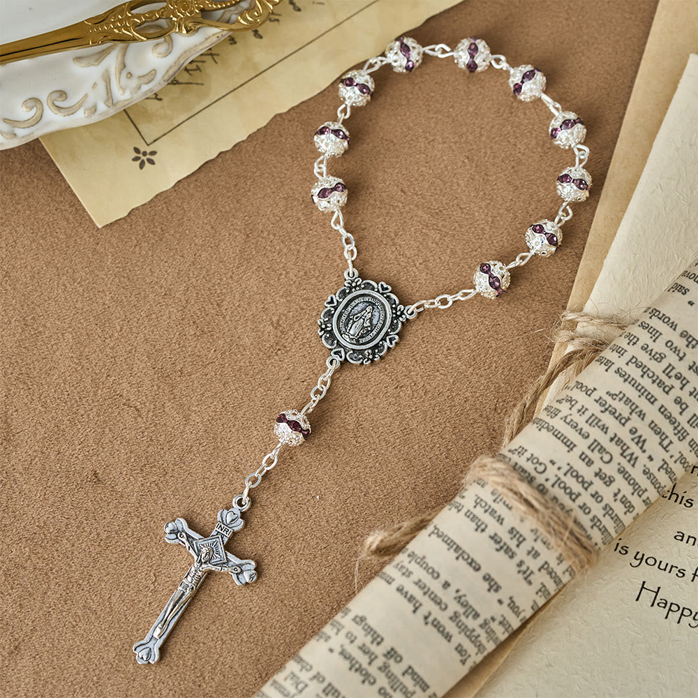 Christianartworkshop Chapelet de poche à perles scintillantes avec médaille de Notre-Dame : symbole de foi et de grâce - Violet - image 9