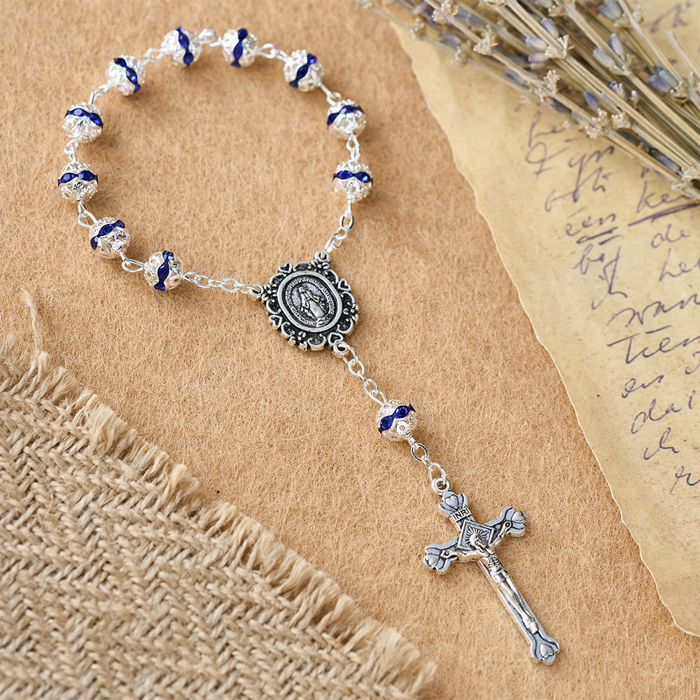 Christianartworkshop Chapelet de poche à perles scintillantes avec médaille de Notre-Dame : symbole de foi et de grâce - image 13