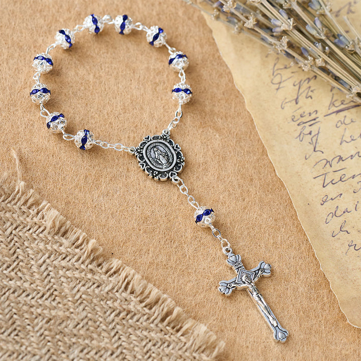 Christianartworkshop Chapelet de poche à perles scintillantes avec médaille de Notre-Dame : symbole de foi et de grâce - image 13