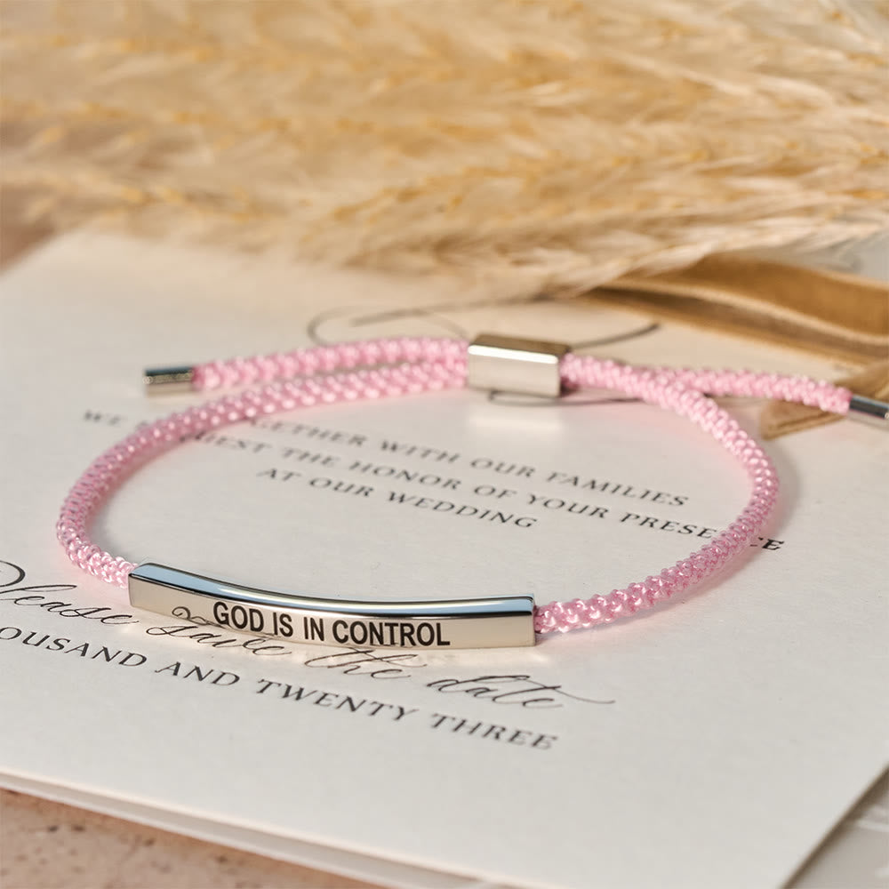 Christianartworkshop Bracelet de foi « Dieu est aux commandes » : un symbole de confiance et de bénédiction pour votre mariage - Argent et rose - image 4