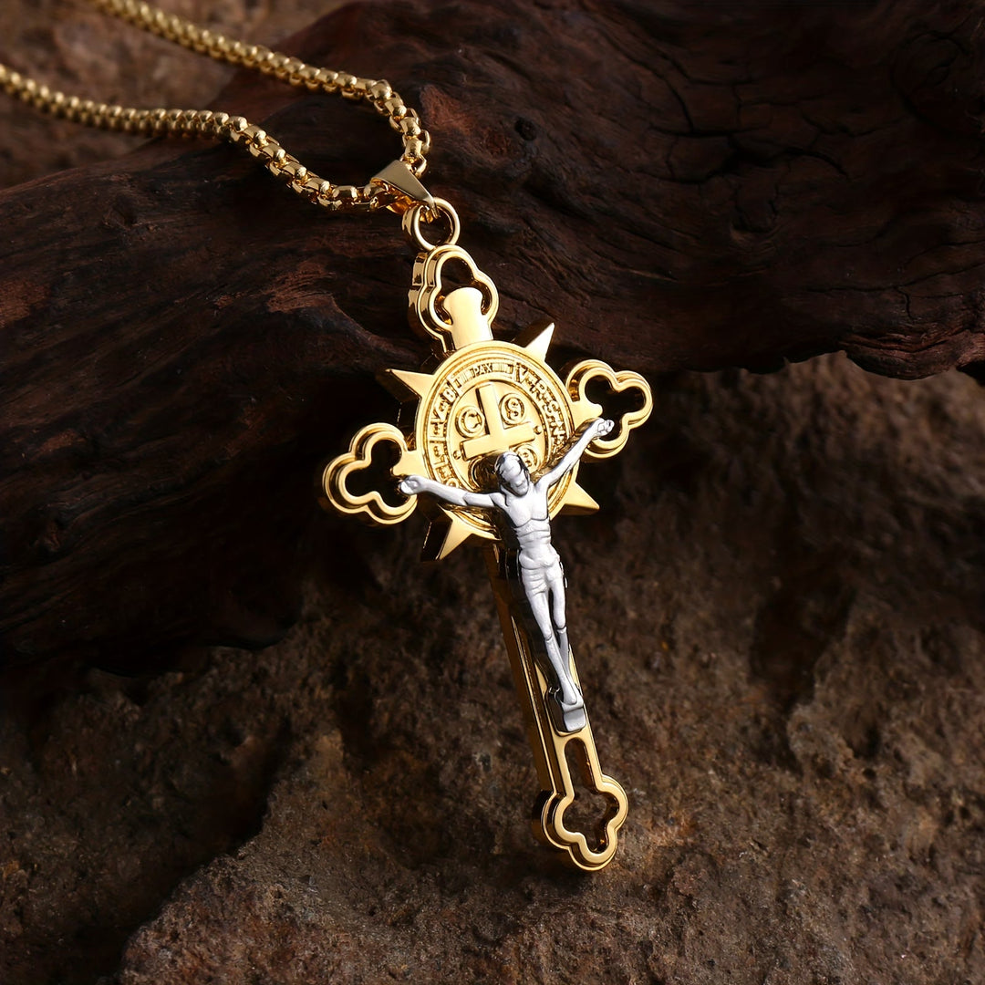 Christianartworkshop Collier pendentif crucifix ajouré : symbole de foi et de protection divine - Doré 70 cm - image 2