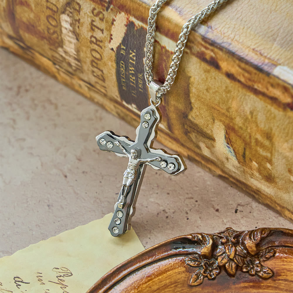 Christianartworkshop Collier crucifix sculpté bleu et argent aux détails raffinés : un accessoire sacré pour la dévotion - image 9