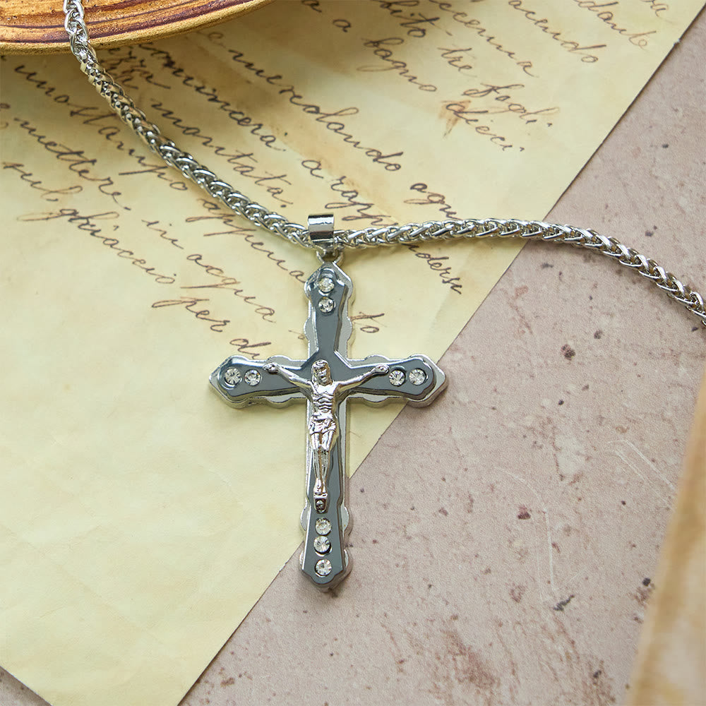 Christianartworkshop Collier crucifix sculpté bleu et argent aux détails raffinés : un accessoire sacré pour la dévotion - Argent - image 7