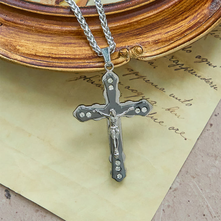 Christianartworkshop Collier crucifix sculpté bleu et argent aux détails raffinés : un accessoire sacré pour la dévotion - image 8