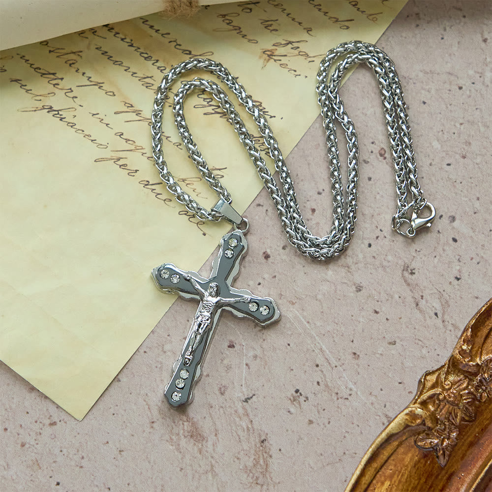 Christianartworkshop Collier crucifix sculpté bleu et argent aux détails raffinés : un accessoire sacré pour la dévotion - image 11