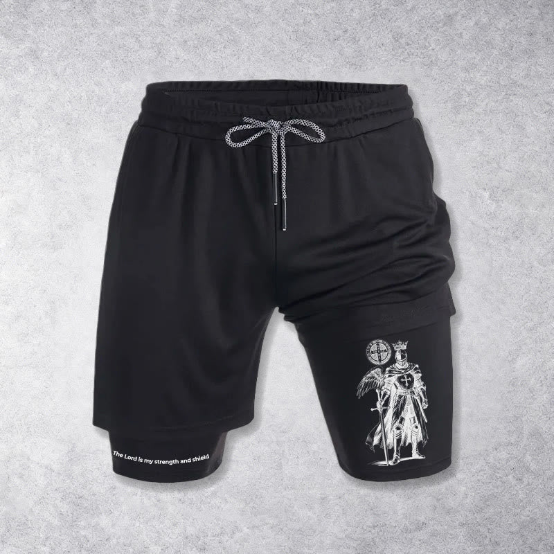 Christianartworkshop Le Seigneur est ma force et les shorts de performance de chevalier au bouclier - Noir - 3XL - image 9