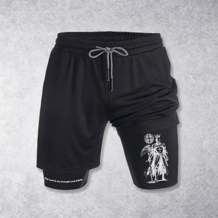 Christianartworkshop Le Seigneur est ma force et les shorts de performance de chevalier au bouclier - Noir - 3XL - image 9