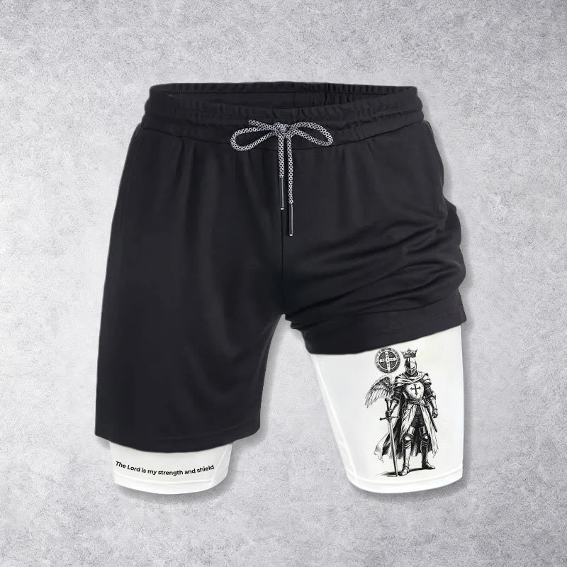 Christianartworkshop Le Seigneur est ma force et les shorts de performance de chevalier au bouclier - Blanc - 3XL - image 0