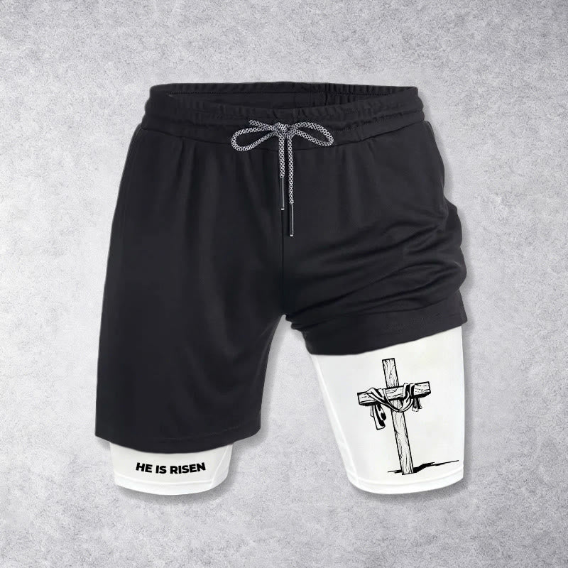 Christianartworkshop Short de performance He Is Risen Resurrection Cross - Blanc - 3XL - image 0