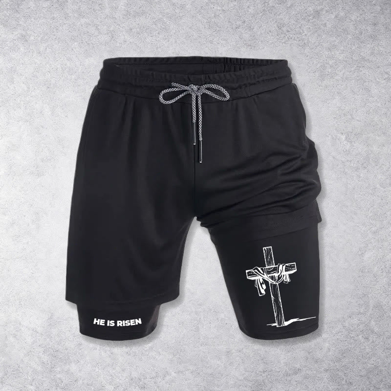 Christianartworkshop Short de performance He Is Risen Resurrection Cross - Noir - 3XL - image 9