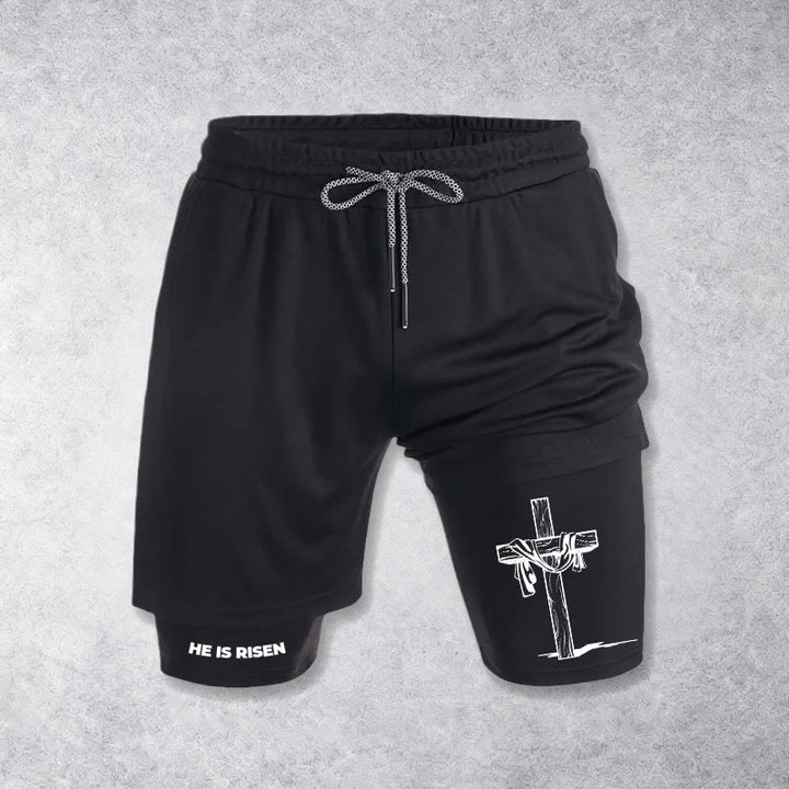 Christianartworkshop Short de performance He Is Risen Resurrection Cross - Noir - 3XL - image 9