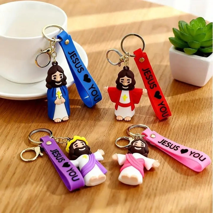 Christianartworkshop Jésus et JÉSUS VOUS AIME Porte-clés accessoire quotidien touchant Jésus & JÉSUS VOUS AIME - Ensemble de 4 pièces - image 0