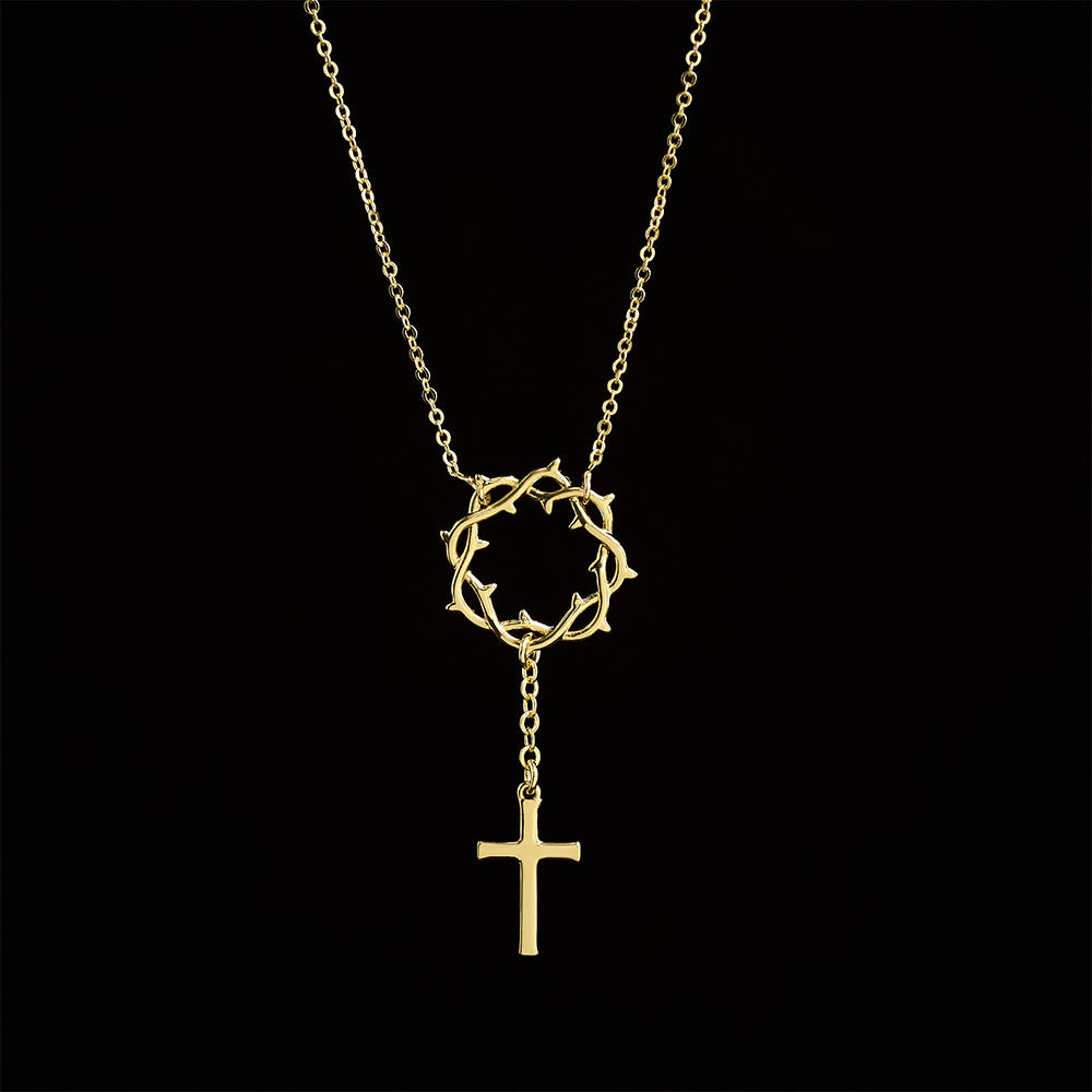 Christianartworkshop Collier Croix Couronne d'Épines : Symbole de la Passion et de la Rédemption du Christ - Doré - image 2