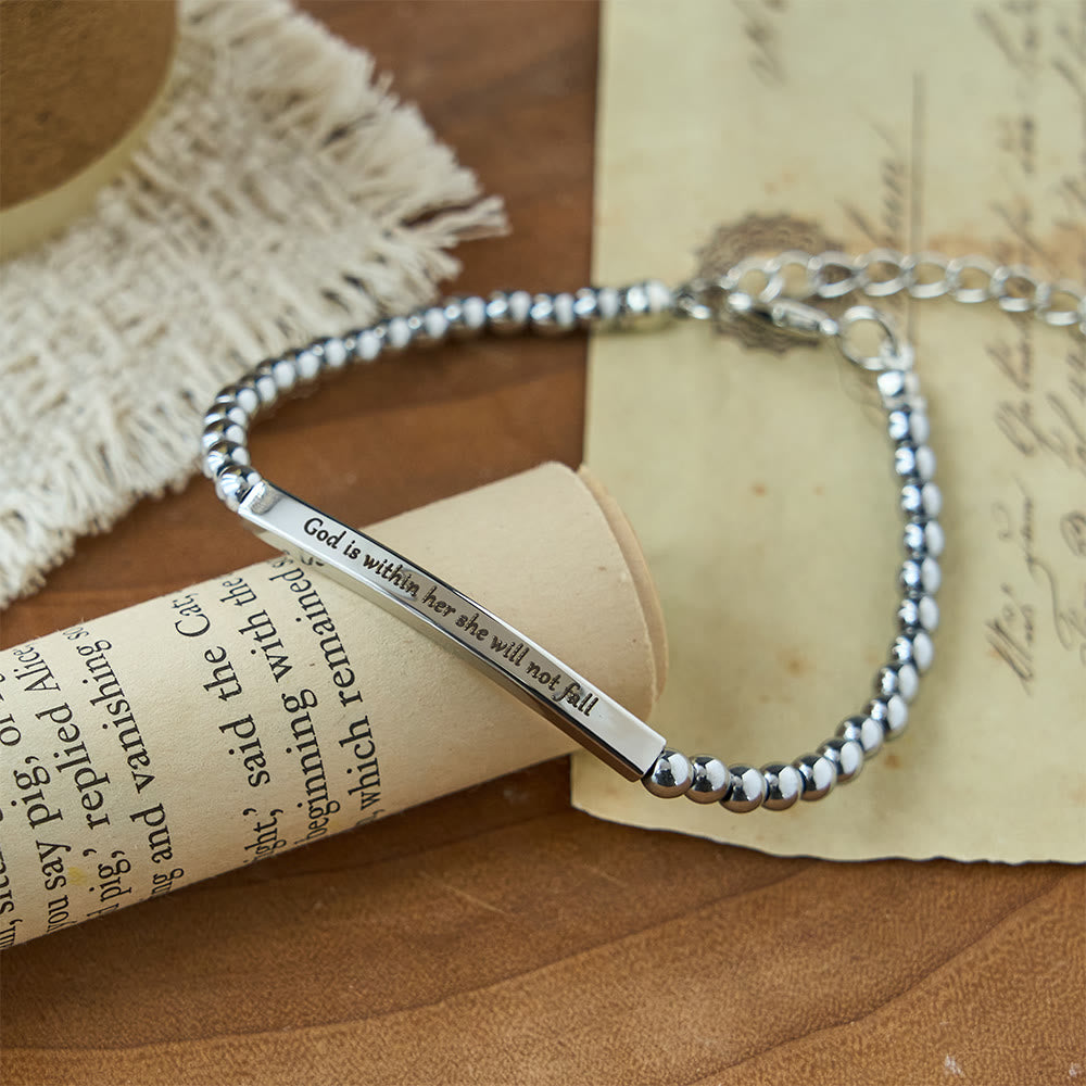 Christianartworkshop Bracelet de perles gravé « Force et Courage » : Symbole de force et de courage divins - Dieu est en elle, elle ne tombera pas. - image 0