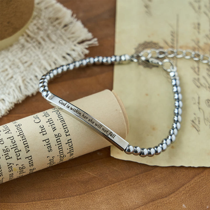 Christianartworkshop Bracelet de perles gravé « Force et Courage » : Symbole de force et de courage divins - Dieu est en elle, elle ne tombera pas. - image 0