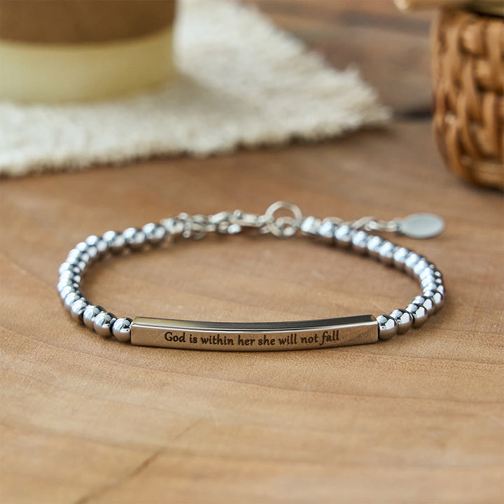 Christianartworkshop Bracelet de perles gravé « Force et Courage » : Symbole de force et de courage divins - image 2