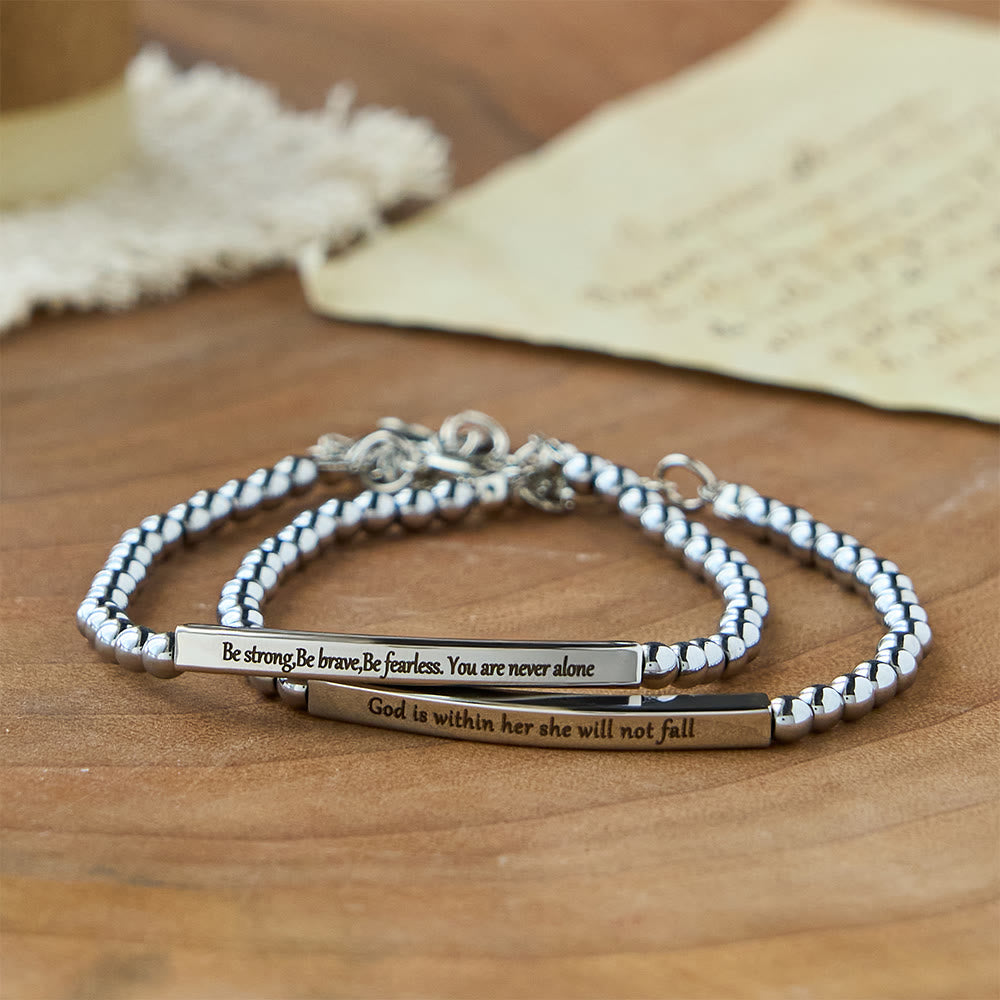 Christianartworkshop Bracelet de perles gravé « Force et Courage » : Symbole de force et de courage divins - image 1