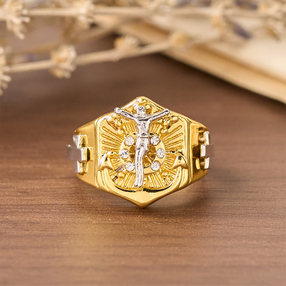 Christianartworkshop Bague crucifix bicolore : symbole de la rédemption et de la foi en Christ - US 13 - image 0
