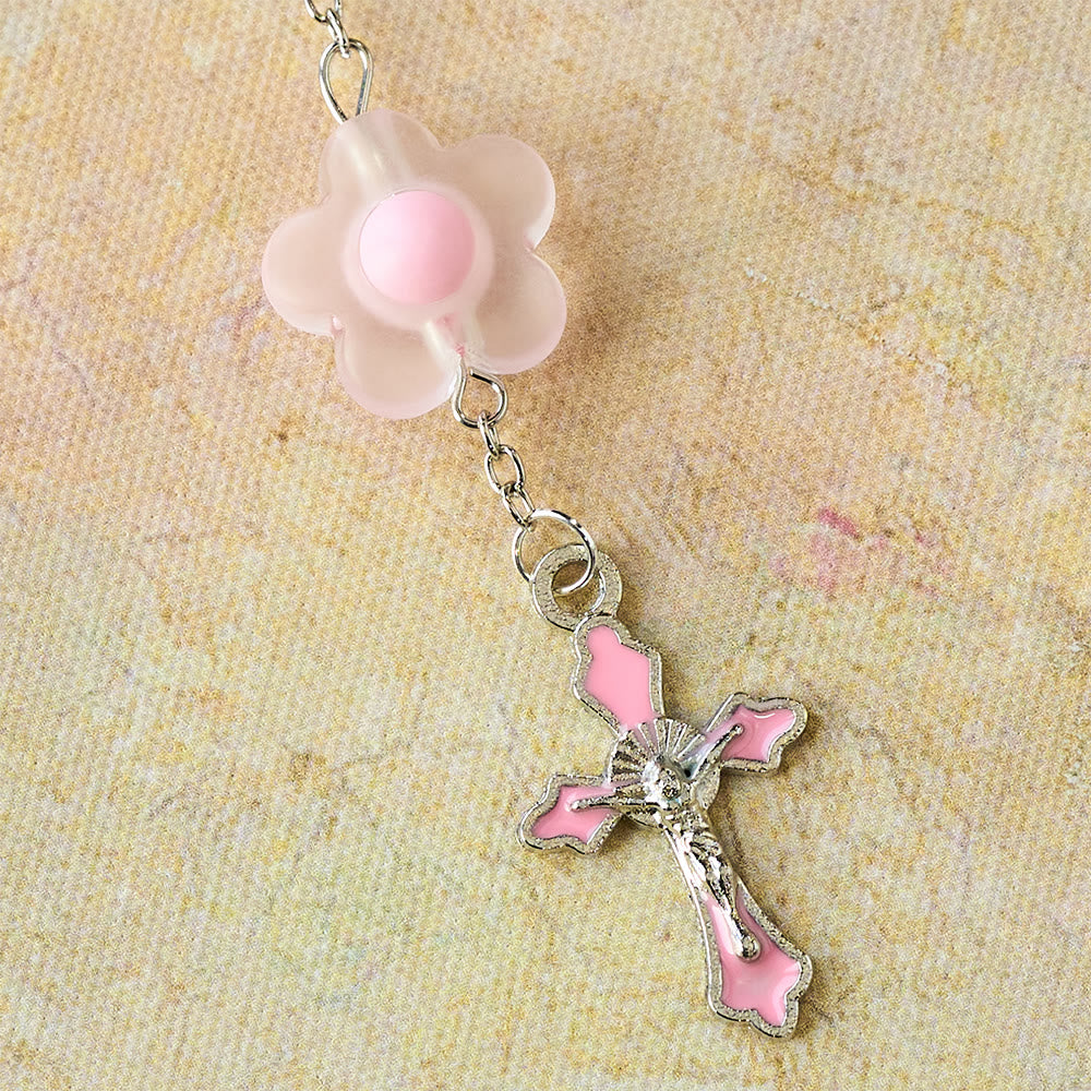 Christianartworkshop Chapelet de poche pastel à 3 styles avec breloque fleur : crucifix argenté pour la prière mariale - image 5