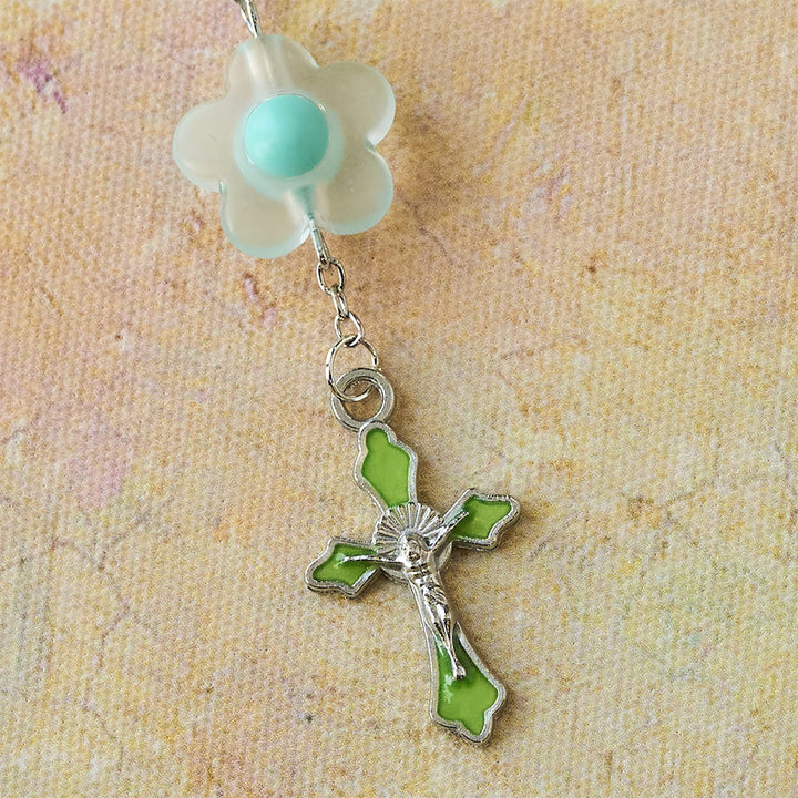 Christianartworkshop Chapelet de poche pastel à 3 styles avec breloque fleur : crucifix argenté pour la prière mariale - image 10
