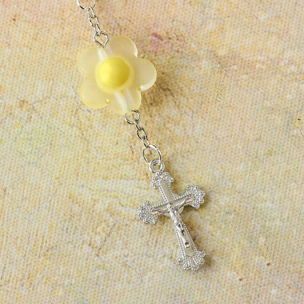 Christianartworkshop Chapelet de poche pastel à 3 styles avec breloque fleur : crucifix argenté pour la prière mariale - image 16