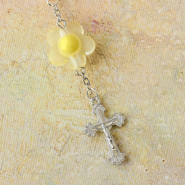 Christianartworkshop Chapelet de poche pastel à 3 styles avec breloque fleur : crucifix argenté pour la prière mariale - image 16