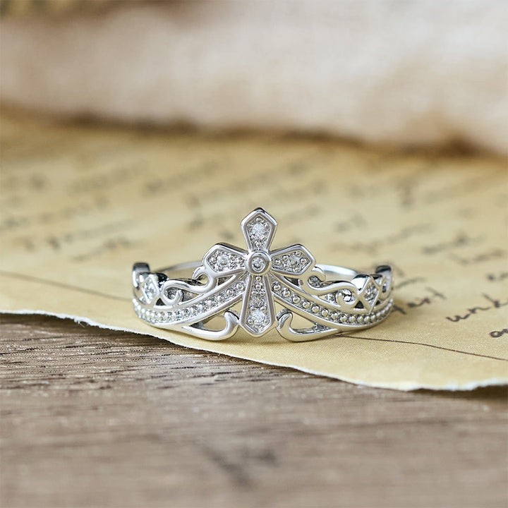 Bague croix-couronne style double poli Christianartworkshop : Portez Sa protection royale près de vous au quotidien - image 13