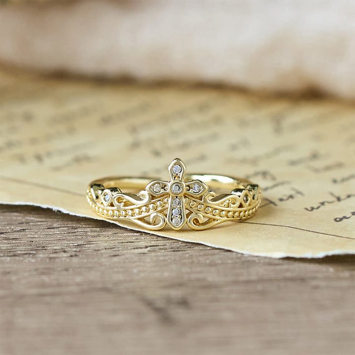 Bague croix-couronne style double poli Christianartworkshop : Portez Sa protection royale près de vous au quotidien - image 6